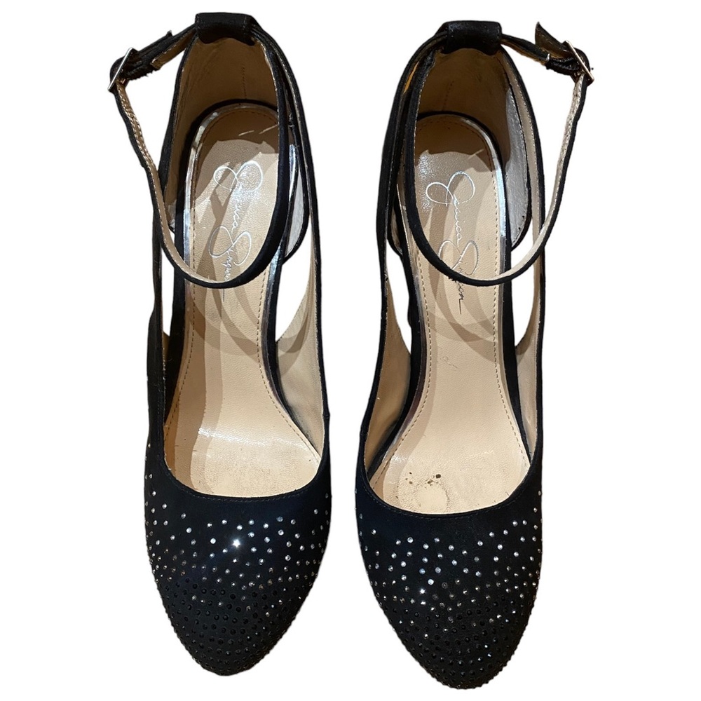 Jessica Simpson Black  Suede Crystal Heels